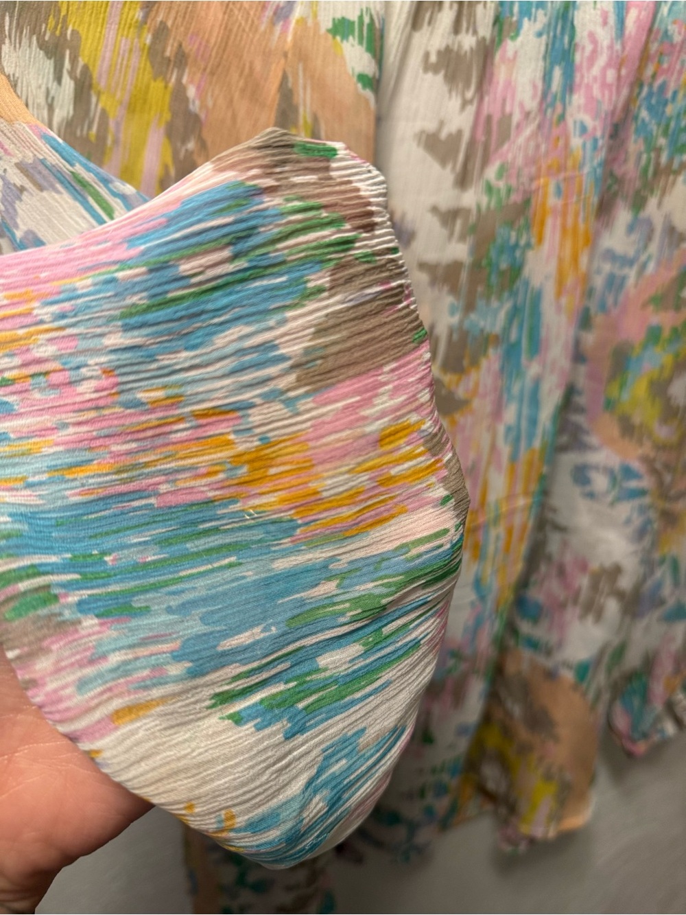 Sundance 100% Silk Blue Pink Peach Sheer Abstract Watercolor Boho Blouse Size M - Picture 4 of 6
